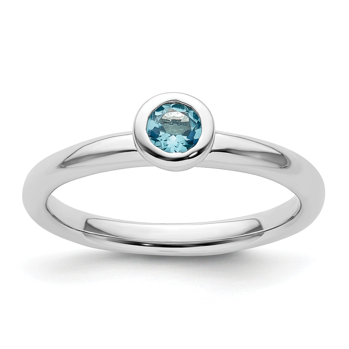 Round Blue and Pink Gemstone Bezel Set Rhodium over Sterling Silver Stackable Ring