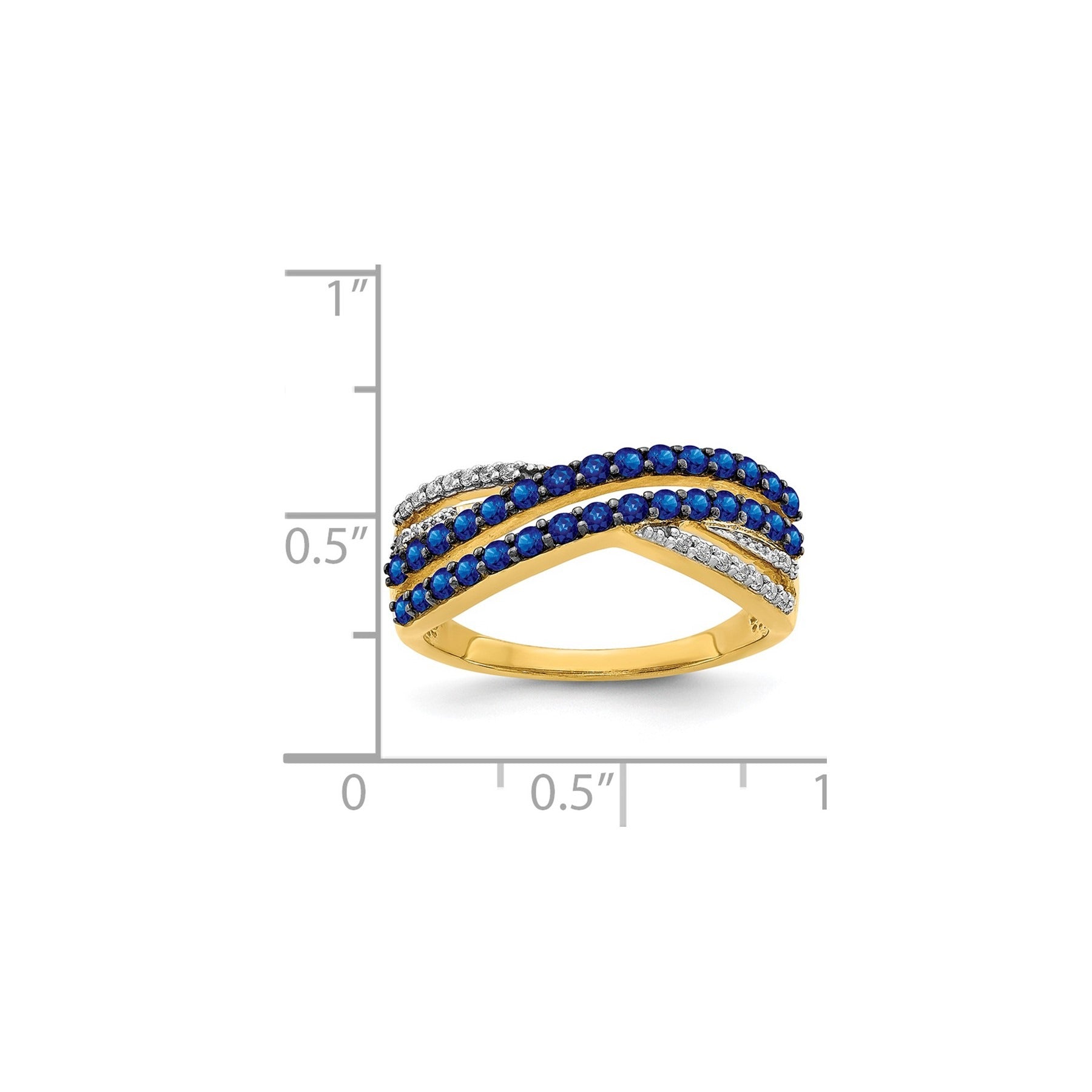 1.19 Ct Round Blue Sapphire & Diamond Pavé 14K Gold 4-Row Criss Cross Ring