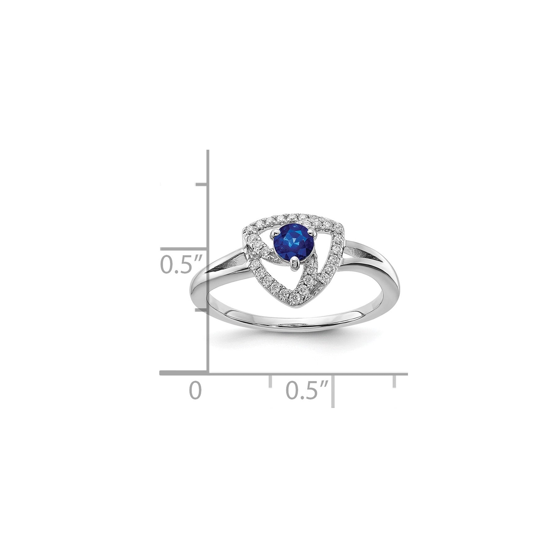 0.15 Ct Round Blue Sapphire & Diamond Prong 14K White Gold Pavé Triangle Ring