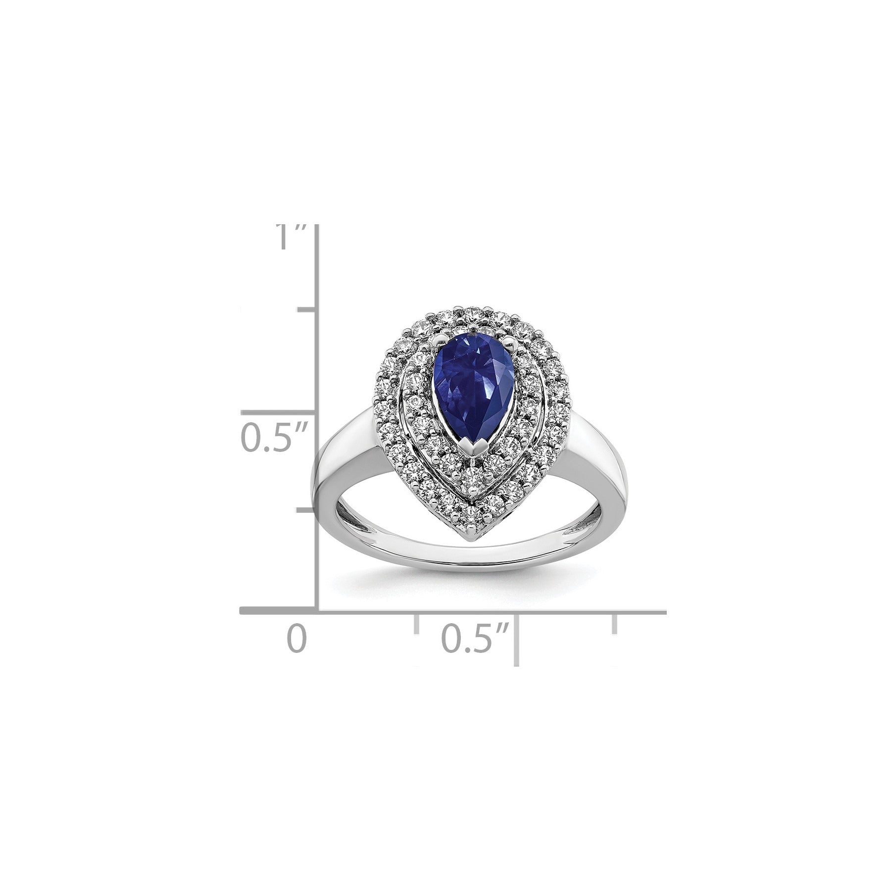 1.46 Ct Pear Blue Created Sapphire & Lab Diamond Prong 14K White Gold Double Halo Filigree Ring