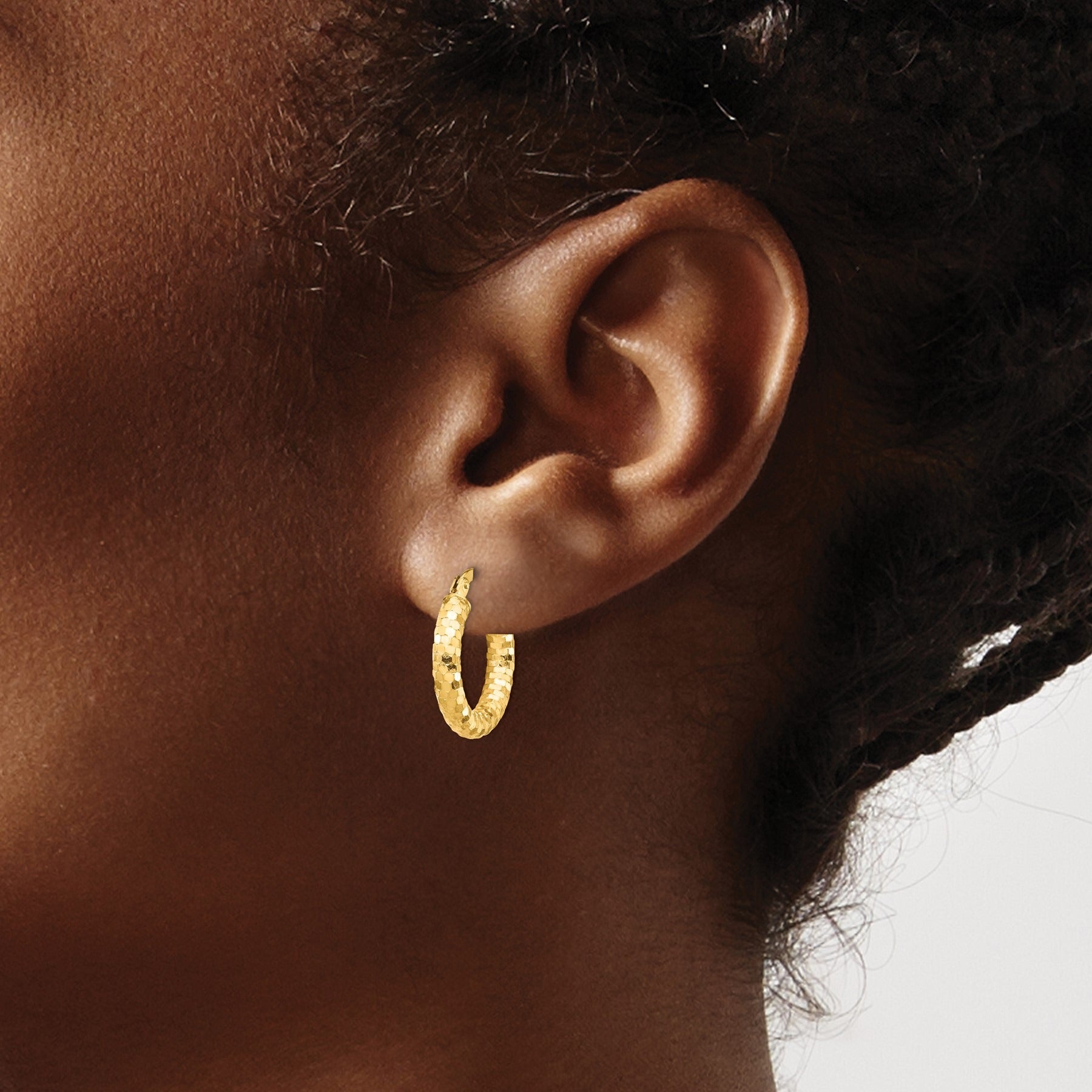 14K Gold Diamond-cut Hoop Earrings
