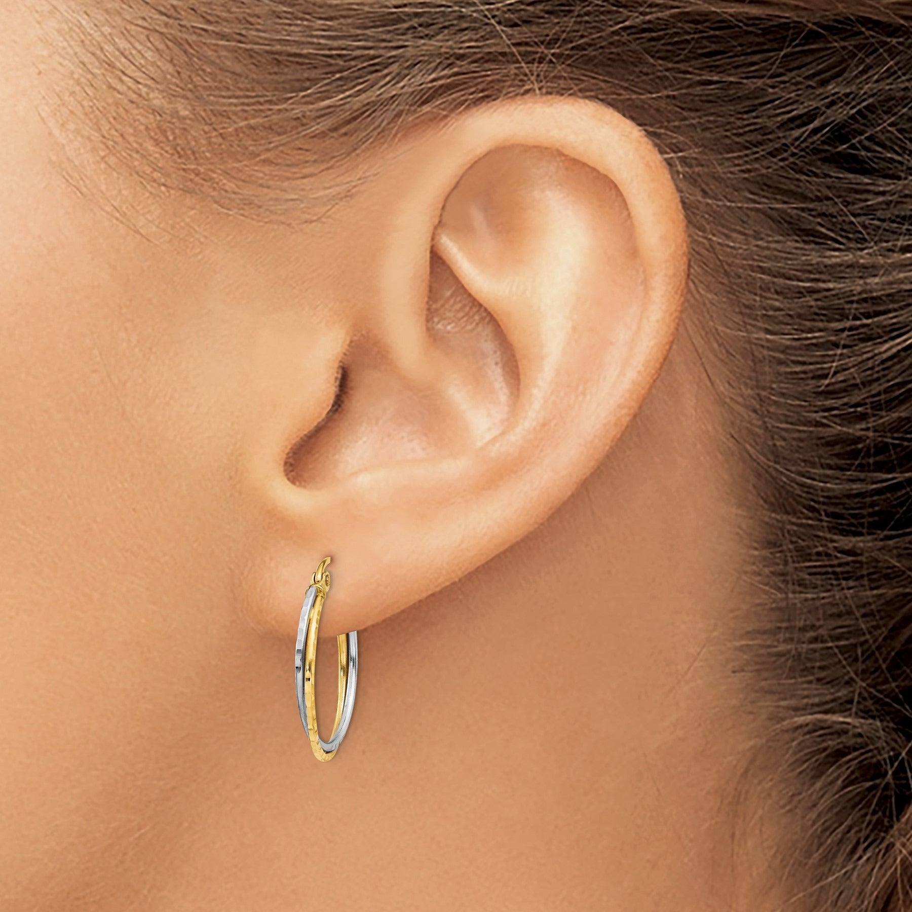 14K Gold Diamond Cut Hoop Earrings