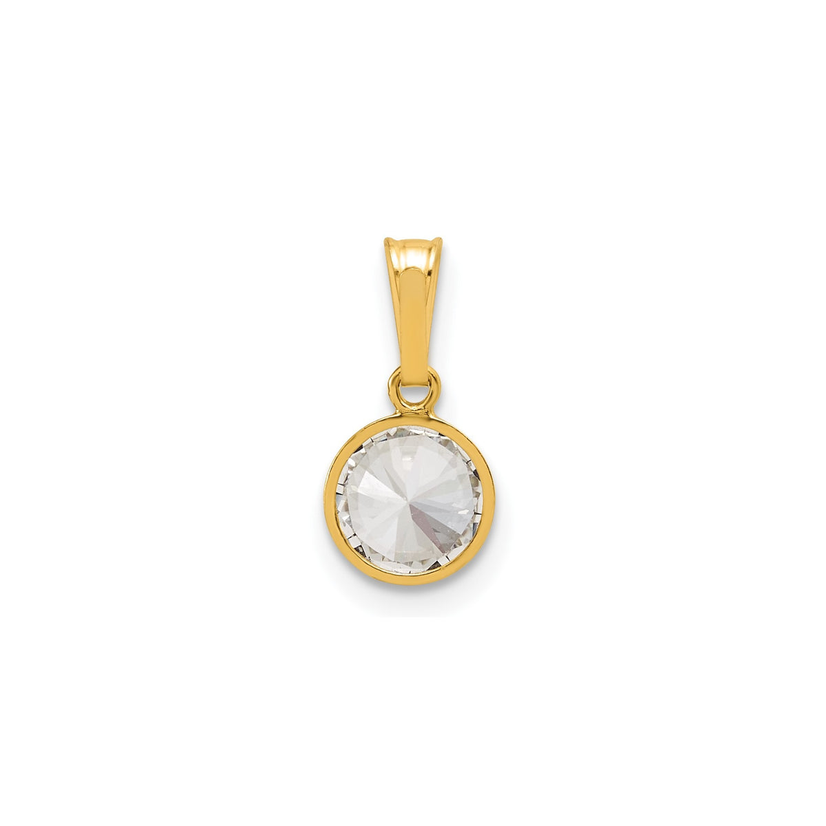 6.75 mm Round White Cubic Zirconia Bezel Setting Yellow Gold Filled Pendant