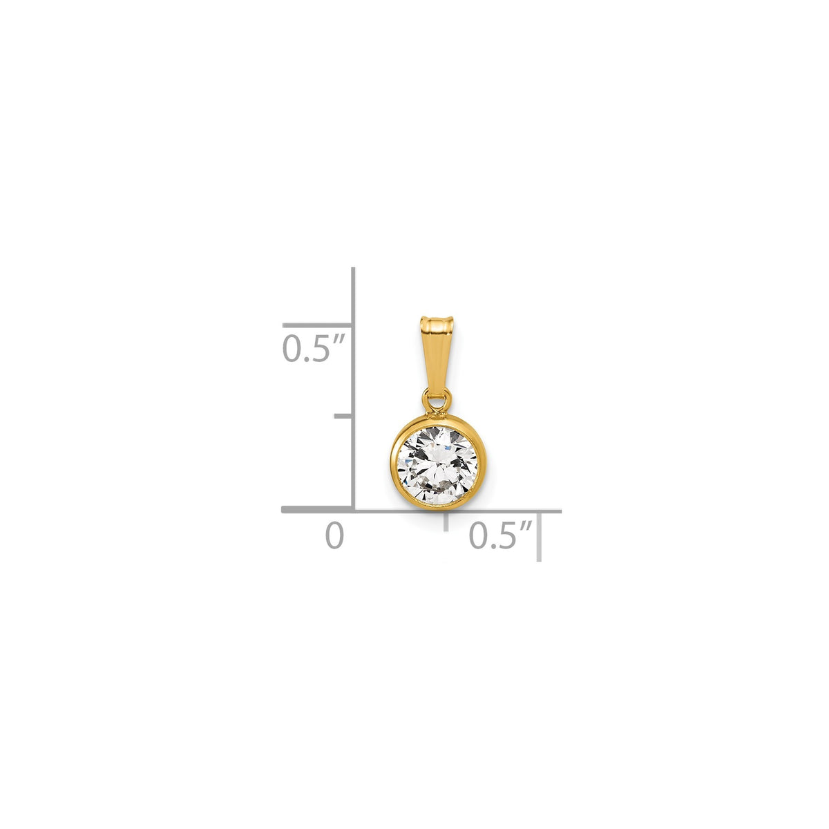 6.75 mm Round White Cubic Zirconia Bezel Setting Yellow Gold Filled Pendant