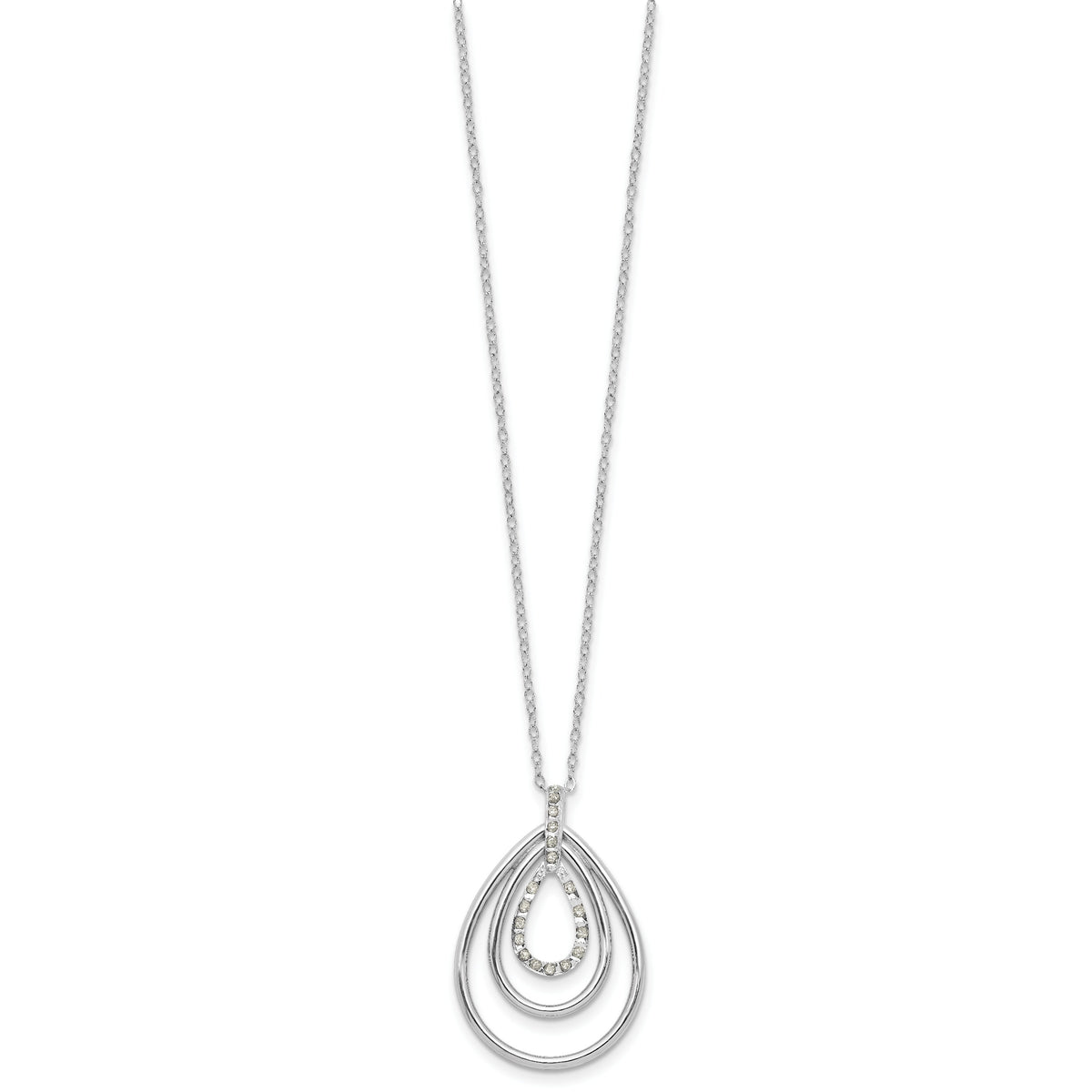 0.005 Ct Round White Diamond Mystique Platinum-Plated Sterling Silver Triple Teardrop Necklace