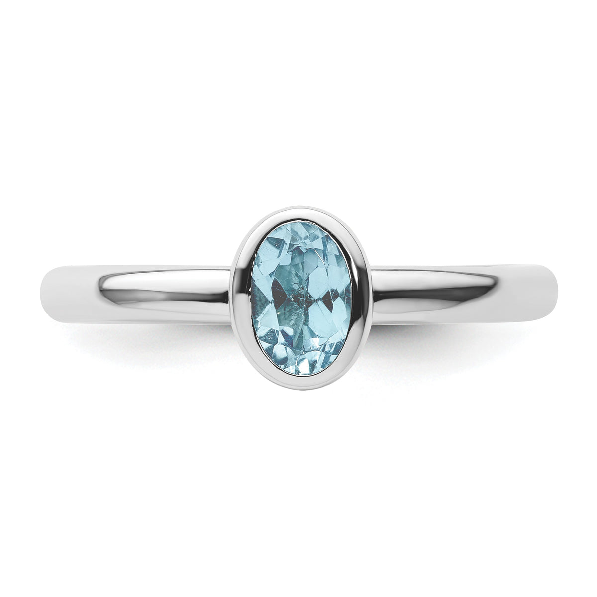 Oval Shaped Bezel Set Sterling Silver Stackable Solitaire Ring