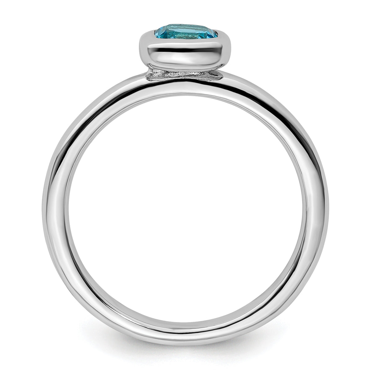 Cushion Cut Gemstone Bezel Set Sterling Silver Stackable Unisex Solitaire Ring