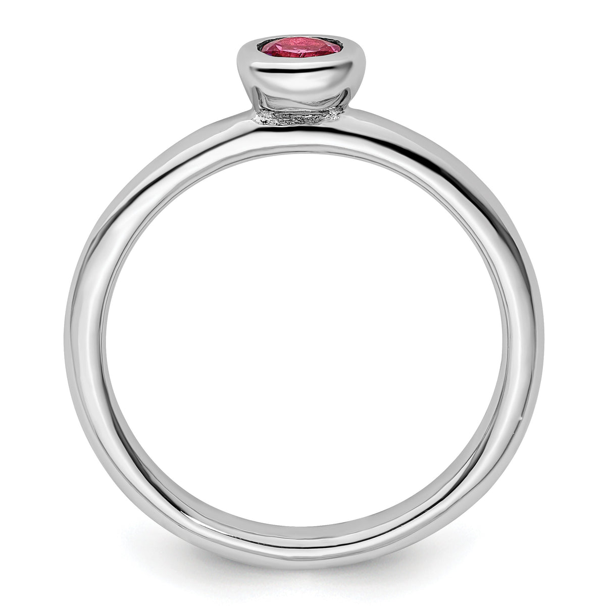 Round Blue and Pink Gemstone Bezel Set Rhodium over Sterling Silver Stackable Ring
