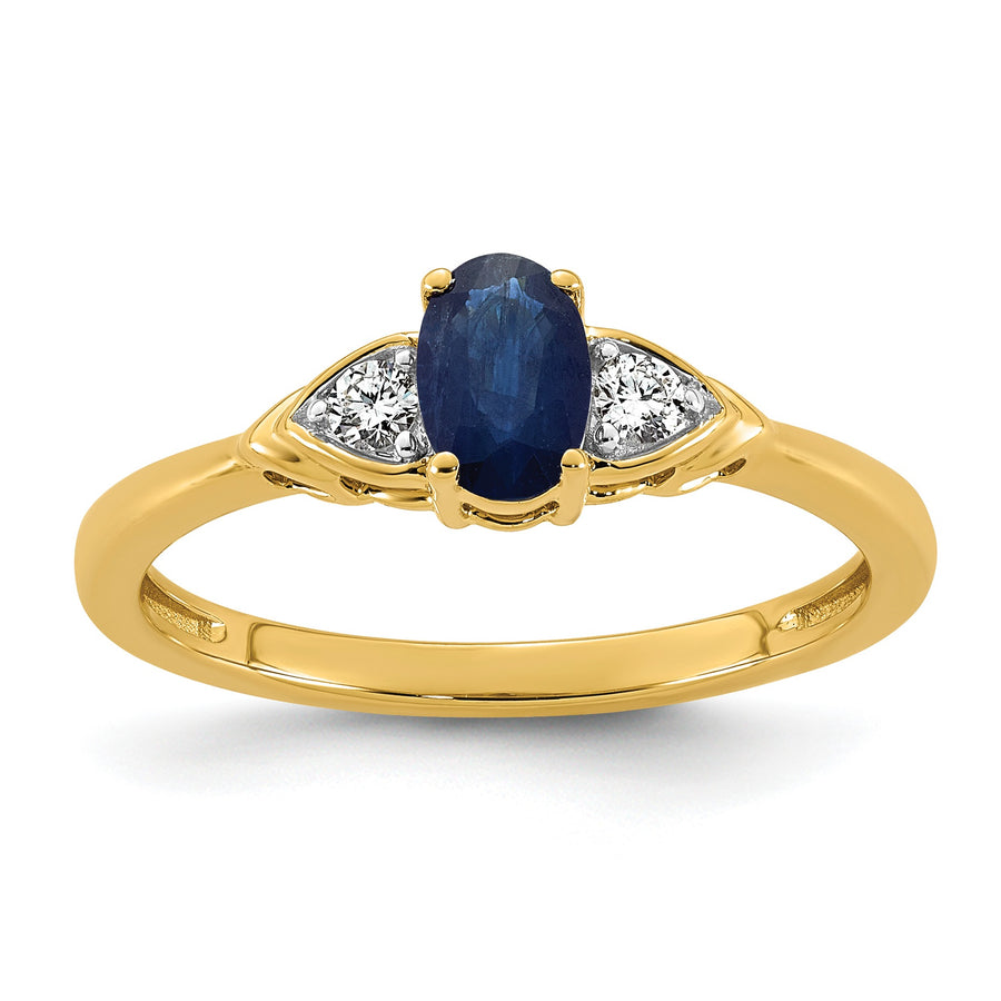 0.08 Ct Oval Blue Created Sapphire & Lab Diamond Prong 14K Gold Three Stone Ring