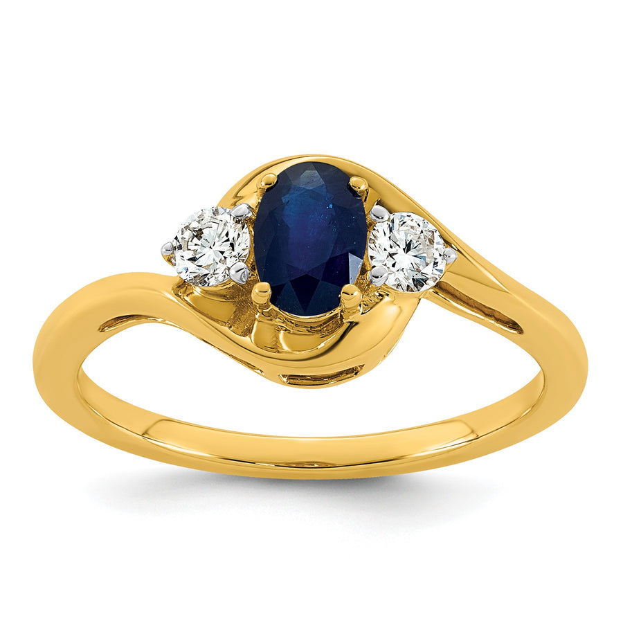 0.23 Ct Oval Blue Created Sapphire & Lab Diamond Prong 14K Gold Three Stone Bypass Ring