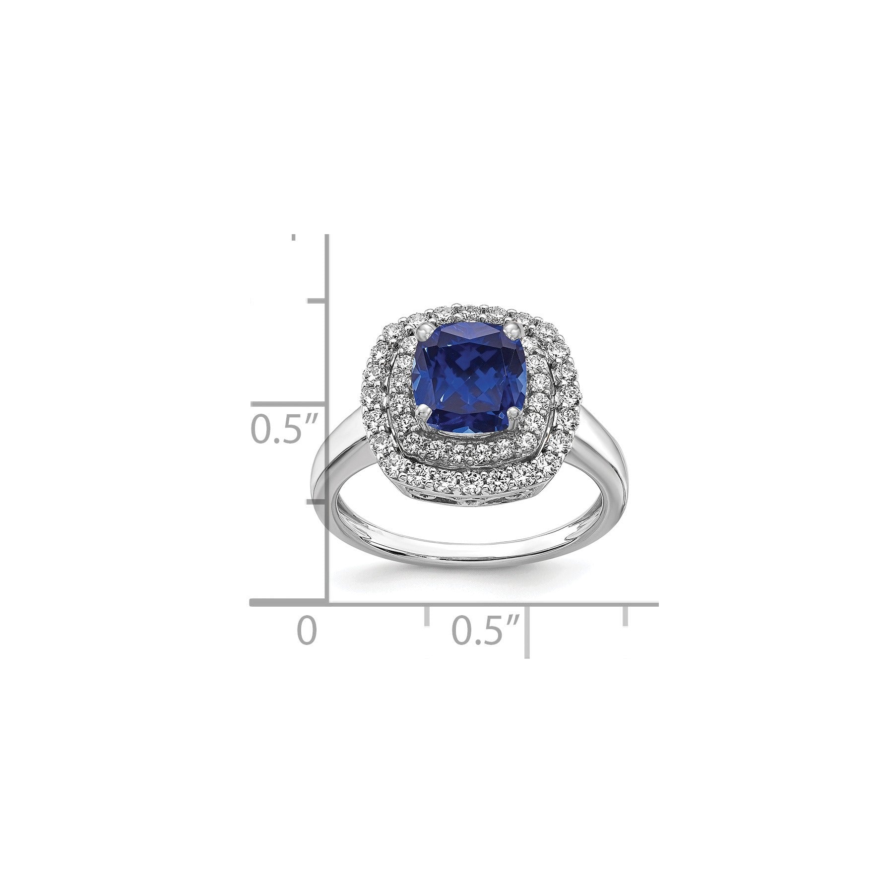 2.31 Ct Cushion Blue Created Sapphire & Lab Diamond Prong 14K White Gold Double Halo Ring