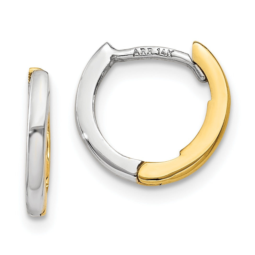 14k Gold Two-tone Round Hinged Hoop Earrings