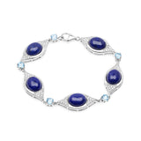 Genuine Swiss Blue Topaz & White Diamond Link Bracelet