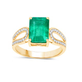 14K Gold Genuine Green Zambian Emerald Diamond Ring