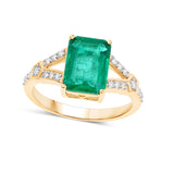 Genuine Zambian Emerald and White Diamond 14K Gold Ring