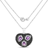 Genuine Amethyst and Black Spinel Heart Pendant Necklace