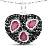 Genuine Ruby and Black Spinel Heart Pendant Necklace