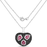 Genuine Ruby and Black Spinel Heart Pendant Necklace