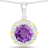 14K Yellow Gold Genuine Amethyst and Diamond Necklace