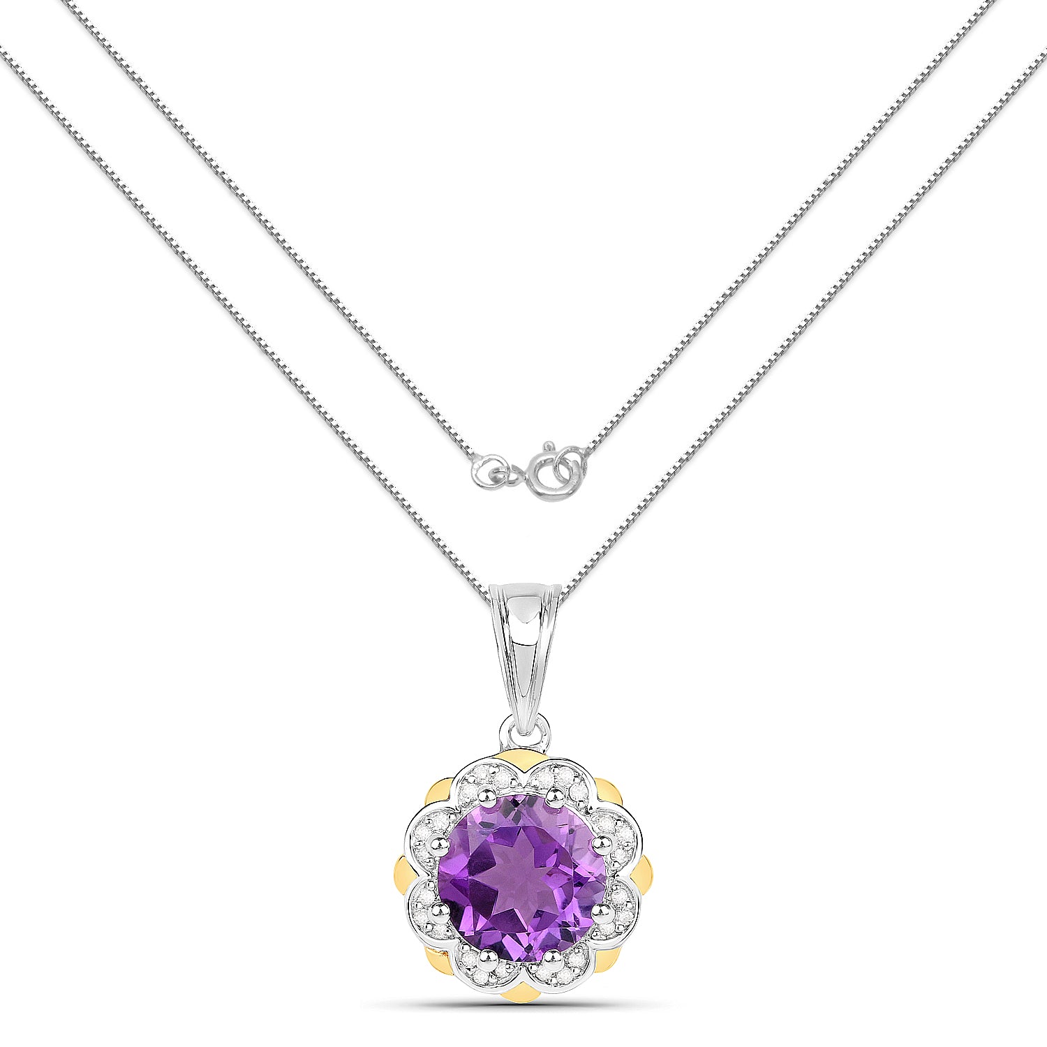 14K Yellow Gold Genuine Amethyst and Diamond Necklace