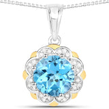 14K Gold Genuine Swiss Blue Topaz and Diamond Necklace