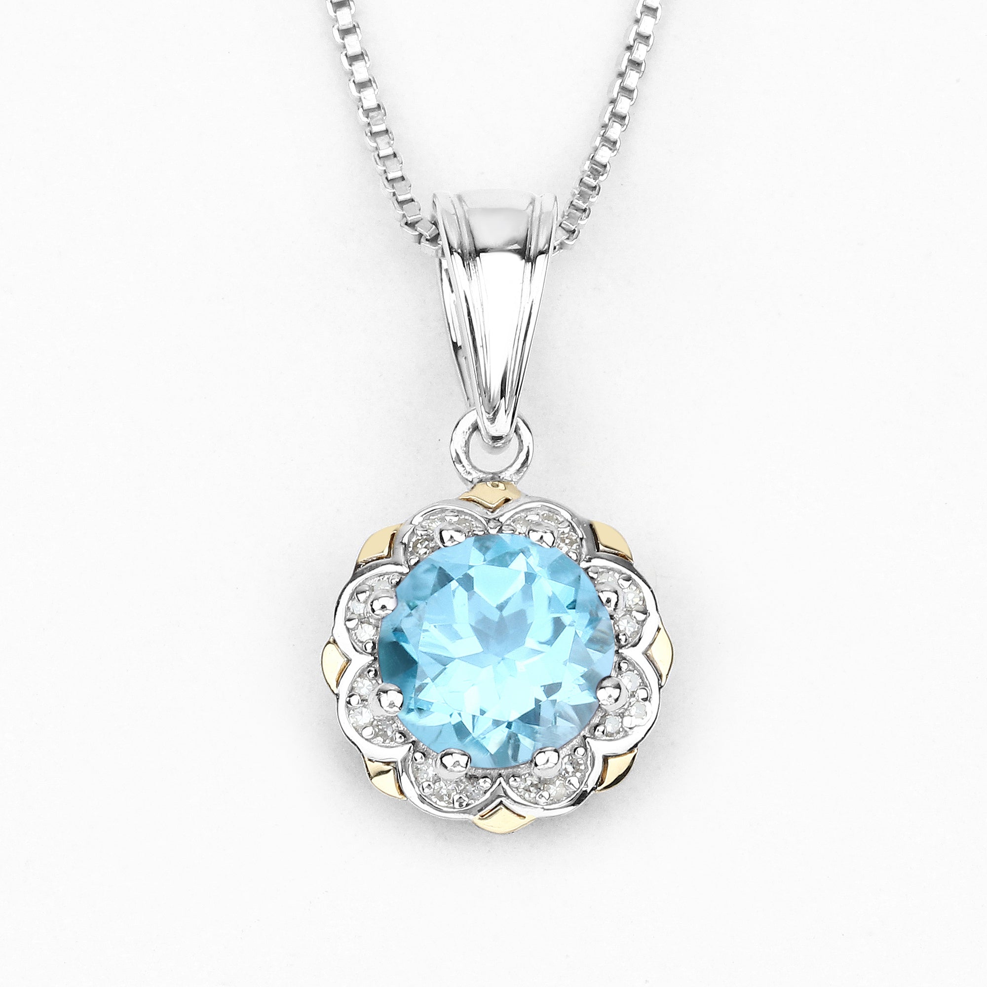 14K Gold Genuine Swiss Blue Topaz and Diamond Necklace