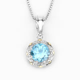 14K Gold Genuine Swiss Blue Topaz and Diamond Necklace