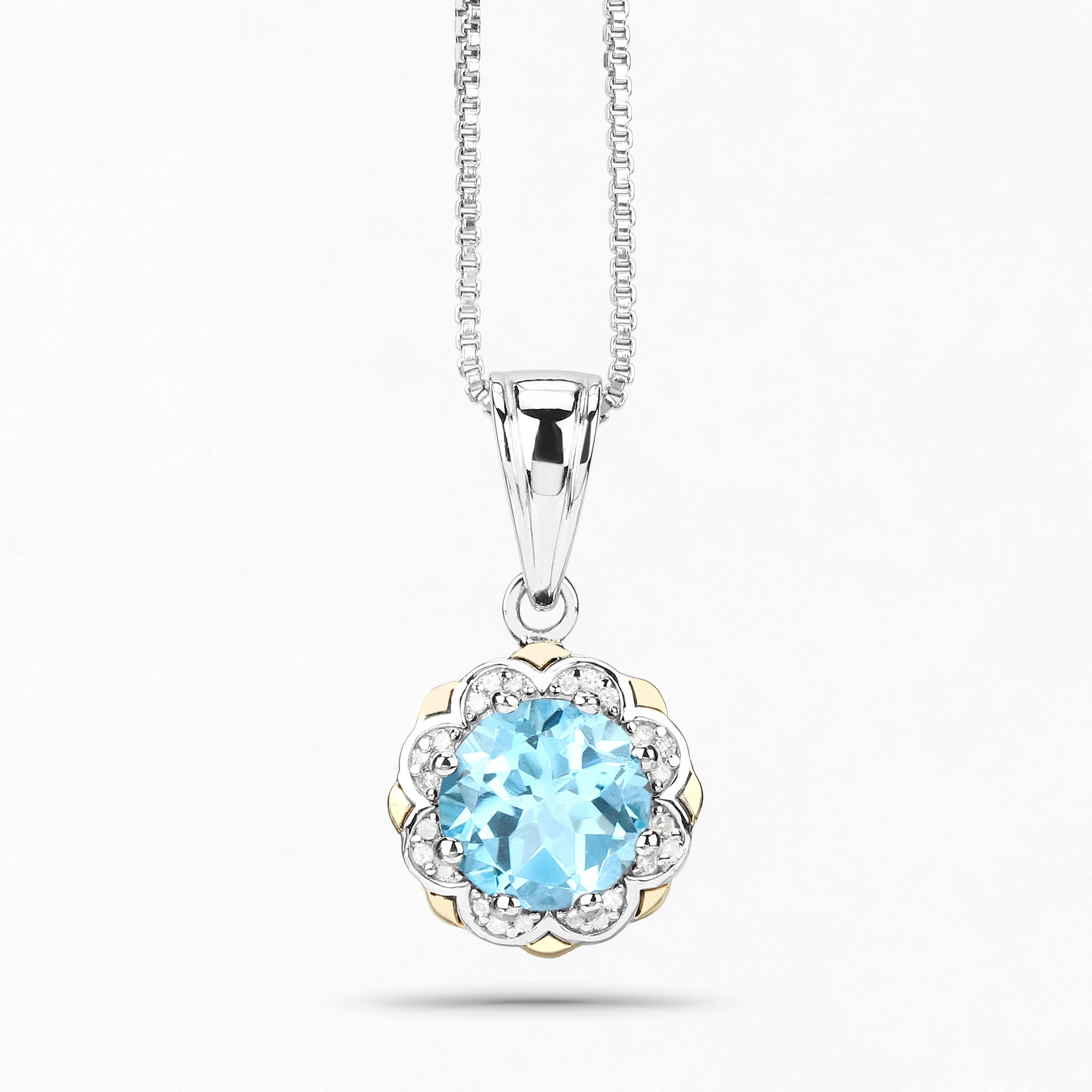 14K Gold Genuine Swiss Blue Topaz and Diamond Necklace