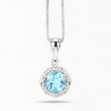 14K Gold Genuine Swiss Blue Topaz and Diamond Necklace