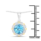 14K Gold Genuine Swiss Blue Topaz and Diamond Necklace