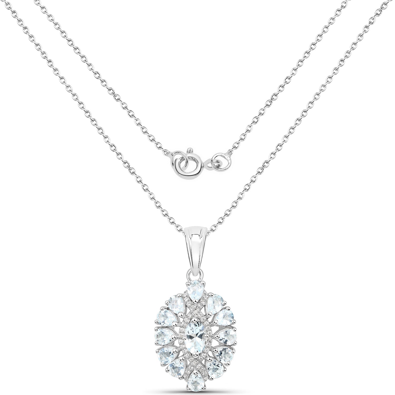 Genuine Aquamarine Cluster Pendant Necklace