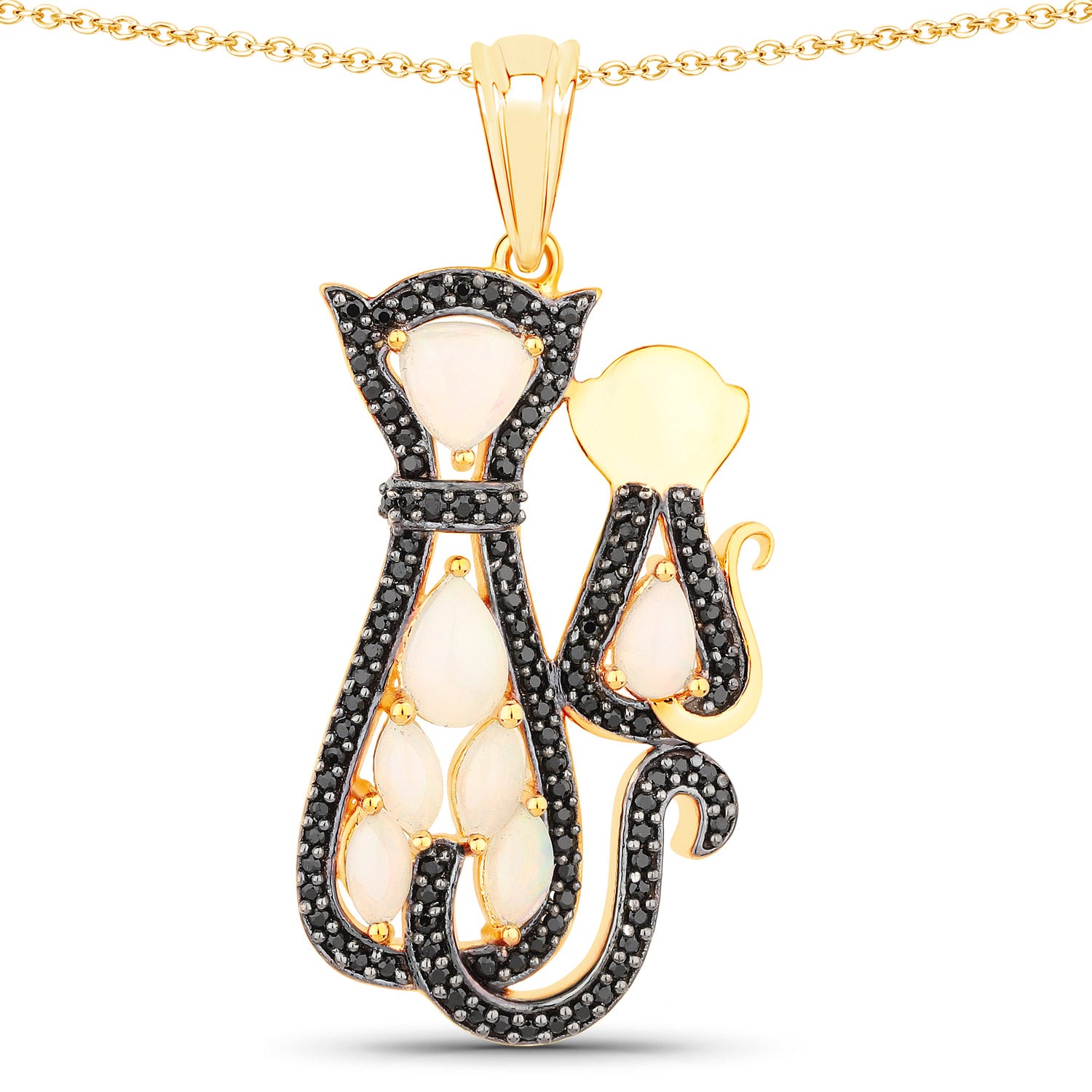 Genuine Silver Opal Cat Pendant Necklace