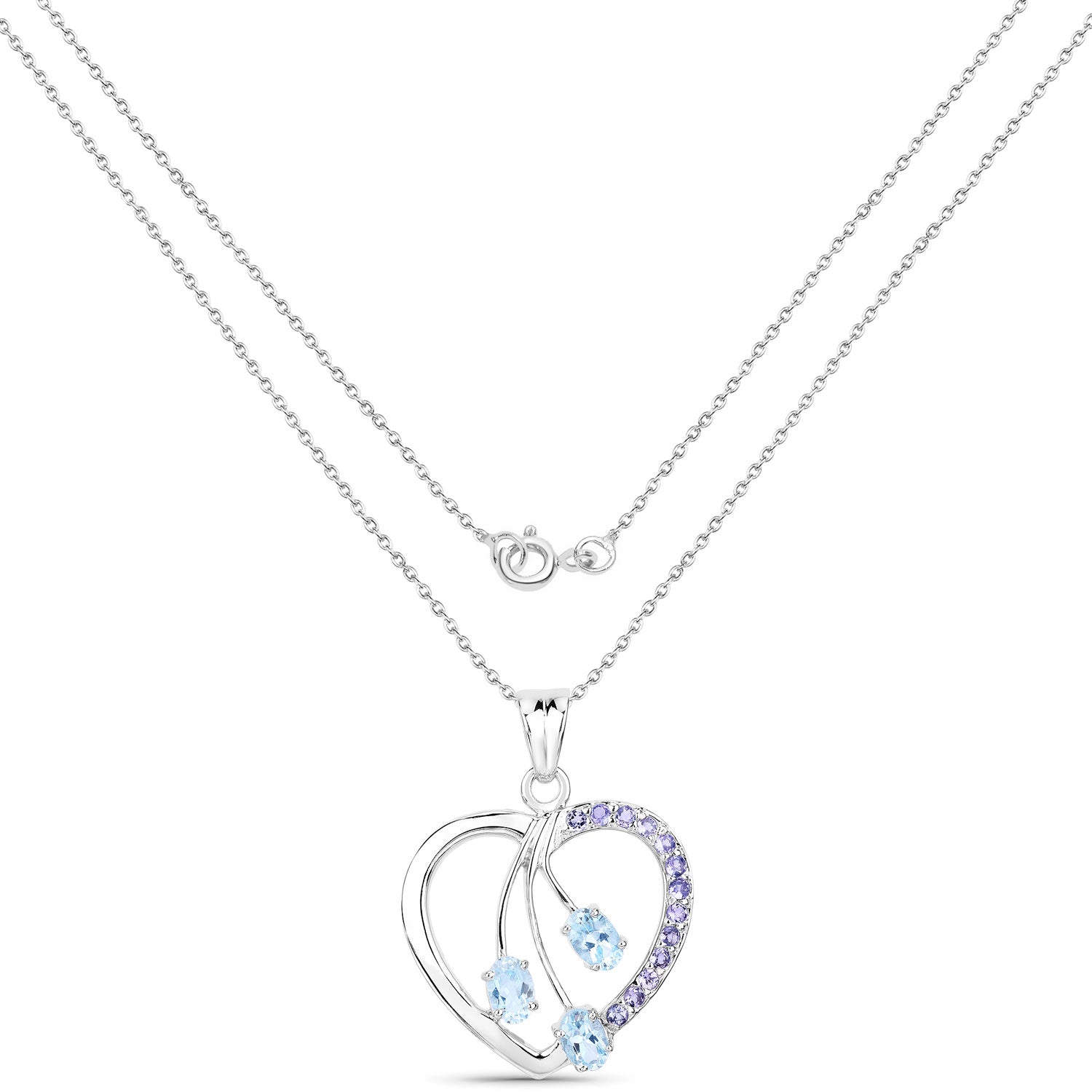 1.99 Cttw Oval Blue Topaz Rhodium over Silver Floral Open Heart Pendant Necklace