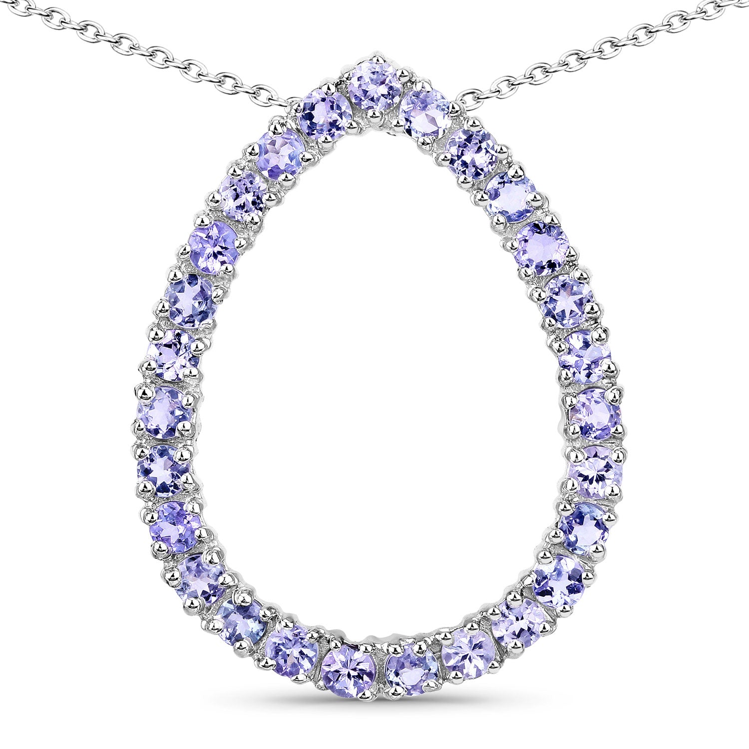 2.70 Cttw Round Violet Tanzanite Rhodium over Silver Teardrop Pendant Necklace