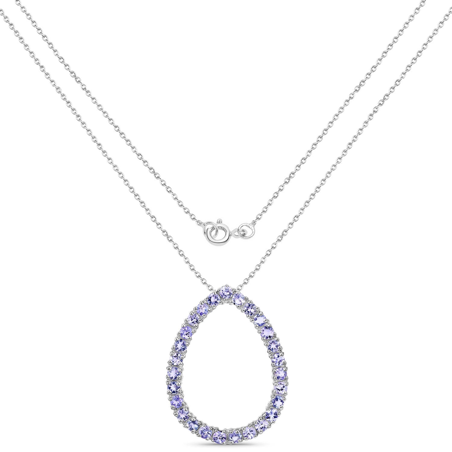 2.70 Cttw Round Violet Tanzanite Rhodium over Silver Teardrop Pendant Necklace