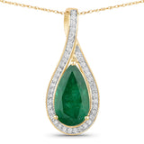 Natural Zambian Emerald and White Diamond 14K Gold Crossover Pendant