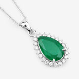 Genuine Zambian Emerald and White Diamond 14K White Gold Pendant