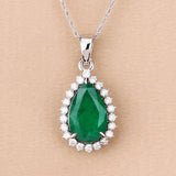 Genuine Zambian Emerald and White Diamond 14K White Gold Pendant