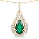 Genuine Zambian Emerald and White Diamond 14K Gold Drop Pendant