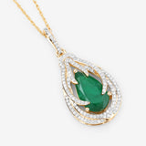 Genuine Zambian Emerald and White Diamond 14K Gold Drop Pendant