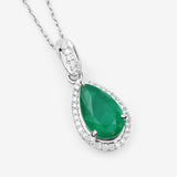 Genuine Zambian Emerald and White Diamond 14K White Gold Pendant