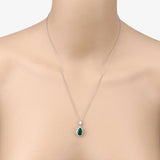 Genuine Zambian Emerald and White Diamond 14K White Gold Pendant