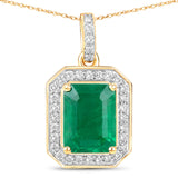 Genuine Zambian Green Emerald White Diamond 14K Gold Pendant