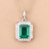 Genuine Zambian Green Emerald White Diamond 14K Gold Pendant