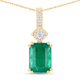 14K Gold Genuine Zambian Emerald and Diamond Slide Pendant