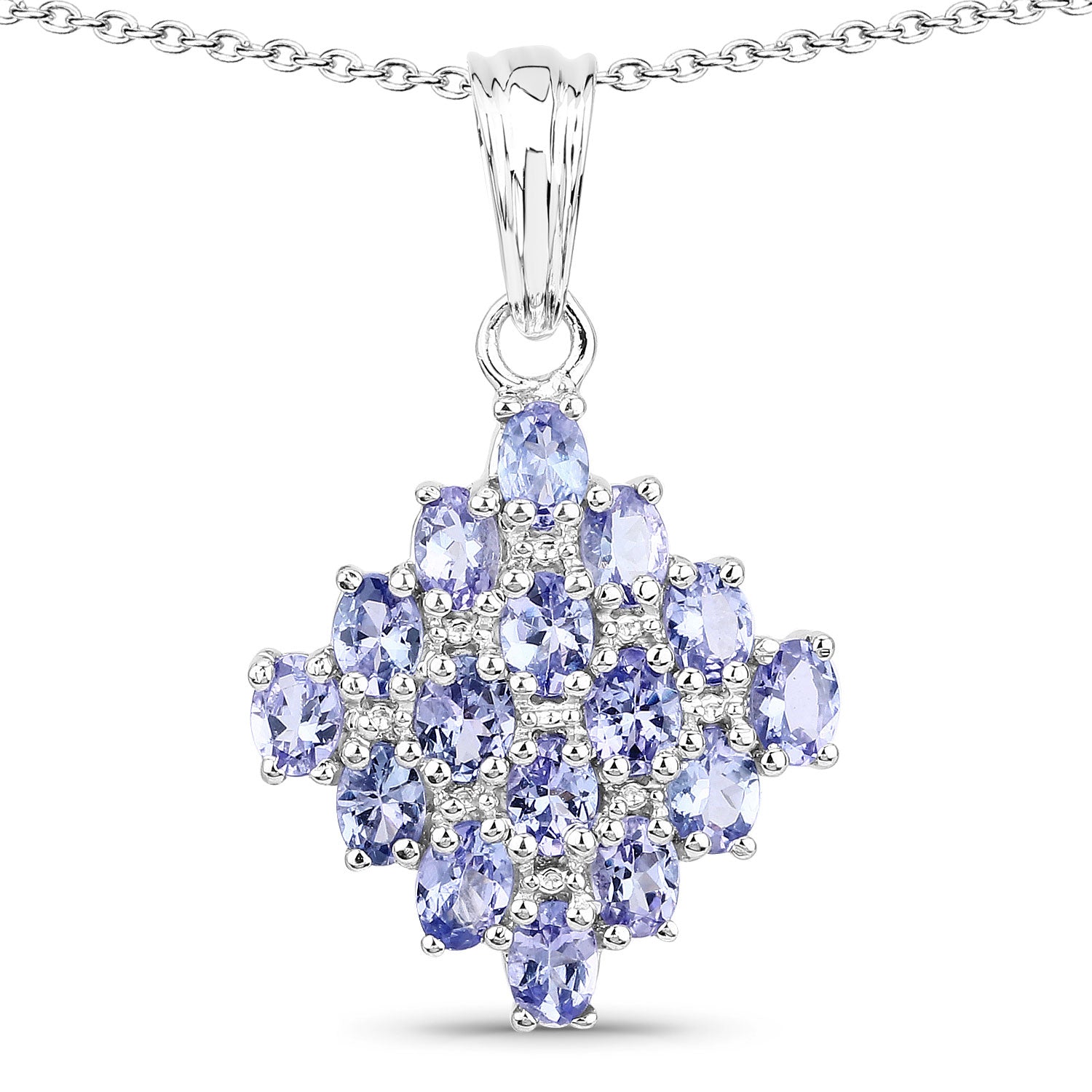 2.72 Cttw Oval Violet Tanzanite Rhodium over Silver Rhombus Cluster Pendant Necklace