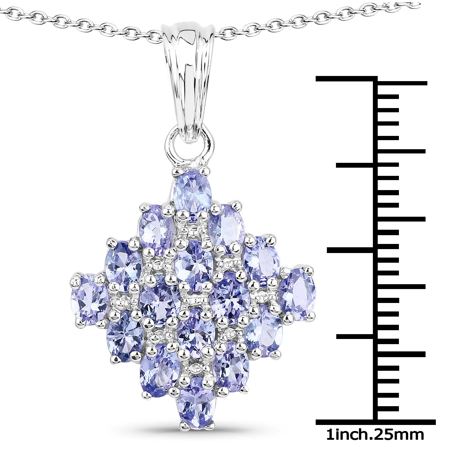 2.72 Cttw Oval Violet Tanzanite Rhodium over Silver Rhombus Cluster Pendant Necklace