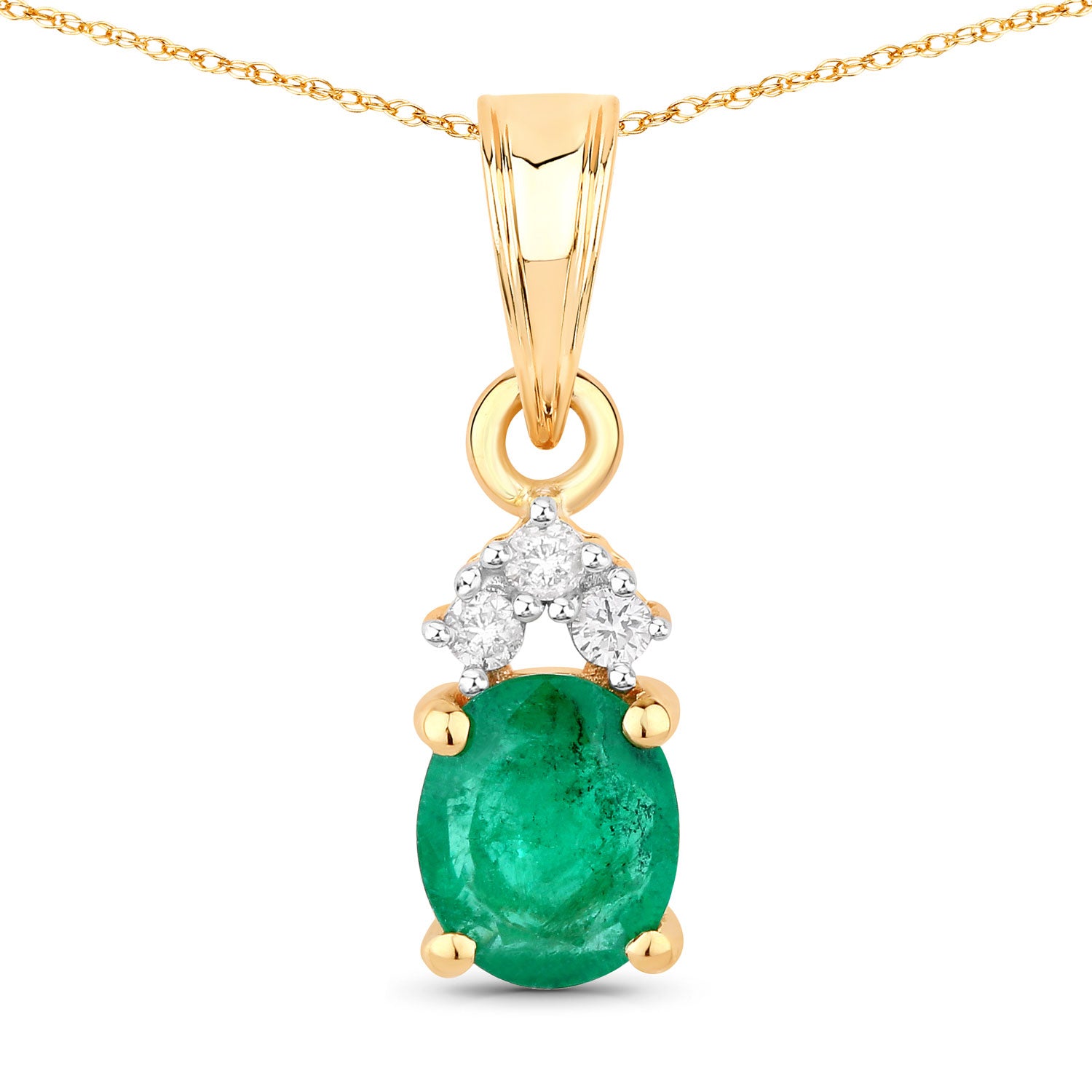 Genuine Zambian Emerald Diamond 10K Yellow Gold Pendant
