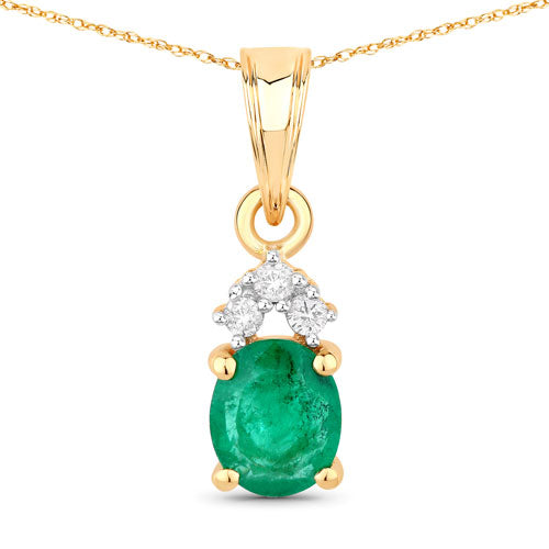 Genuine Zambian Emerald Diamond 10K Yellow Gold Pendant