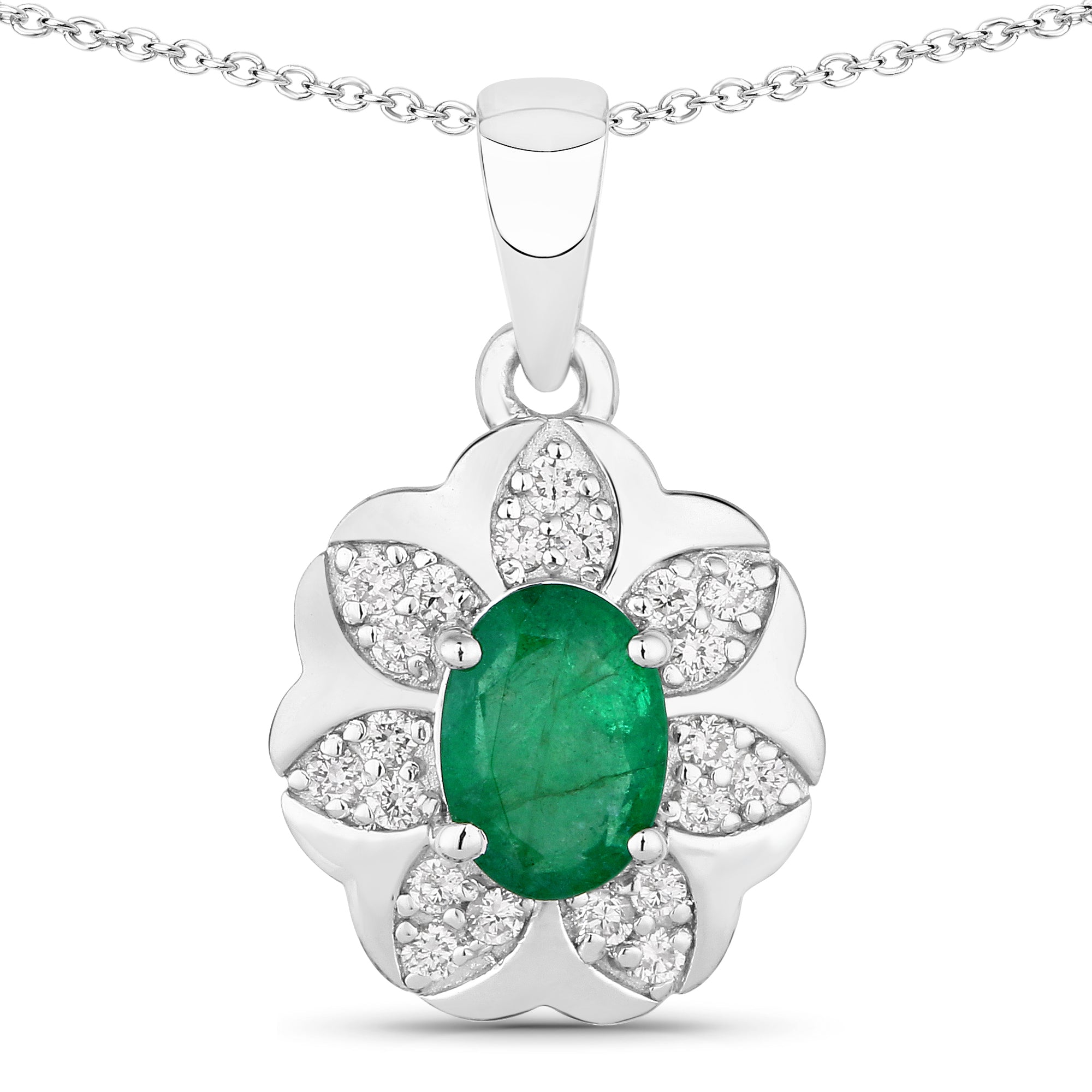 Natural Zambian Emerald and Diamond Necklace